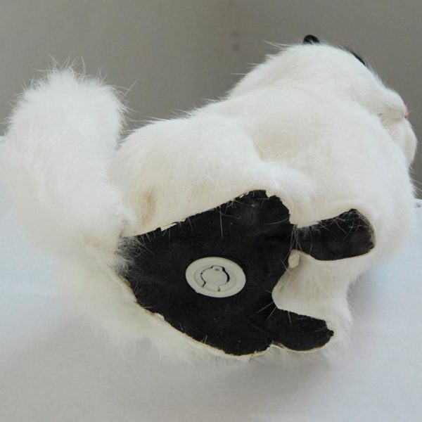 Peluche chat qui miaule simulation - kawaii mignon - Blanc avec tâche marron foncée & gros yeux bleus réaliste - Cadeau pour enfants 1
