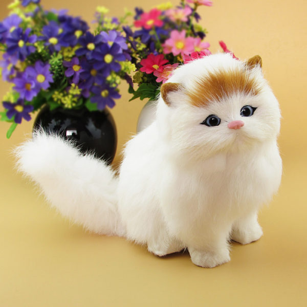 Petite peluche chat blanc réaliste tâches rousses marron gros yeux bleus chat persan mignon poils long doux pour enfants