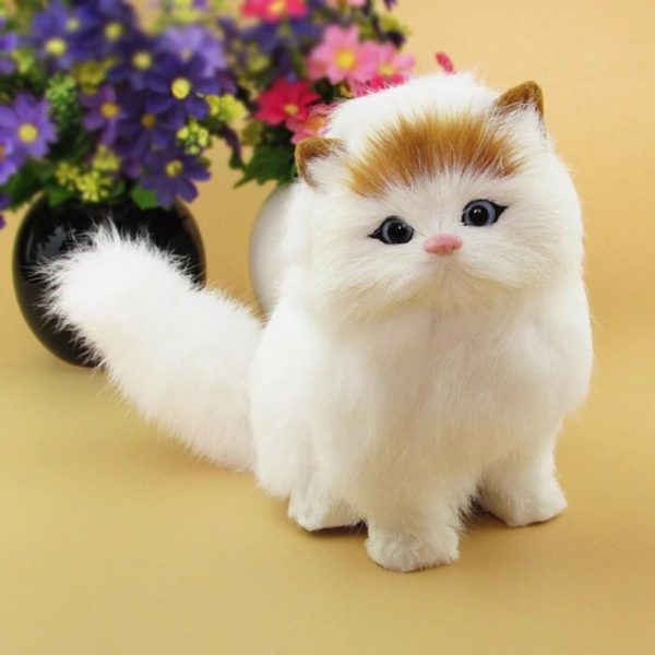 Petite peluche chat blanc réaliste tâches rousses marron gros yeux bleus chat persan mignon poils long doux pour enfants 5